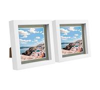 Nicola Spring 2x White 6" x 6" 3D Box Photo Frames with Grey 4" x 4" Mount - Standing Hanging Craft Shadow Picture Display