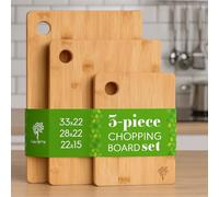 Nicola Spring 3 Piece Bamboo Chopping Board Set - 33x22cm | 28x22cm | 22x15cm - Extra Thick Natural Wooden Chopping Boards - Premium Kitchen Butcher Carving Wood Block Cutting Mat Tray Worktop Saver