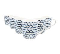 Nicola Spring 350ml Simply Home Stoneware Mugs - Blue & White Circle - 6X Large Reusable Cute Ceramic Coloured Coffee Latte Hot Drinks Tea Cups Set with Handle | Gifts for Men & Women