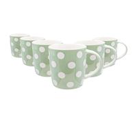 Nicola Spring 350ml Simply Home Stoneware Mugs - Green & White Spot - 6X Large Reusable Cute Ceramic Coloured Coffee Latte Hot Drinks Tea Cups Set with Handle | Gifts for Men & Women