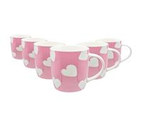Nicola Spring 350ml Simply Home Stoneware Mugs - Pink & White Hearts - 6X Large Reusable Cute Ceramic Coloured Coffee Latte Hot Drinks Tea Cups Set with Handle | Gifts for Men & Women
