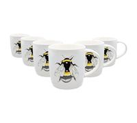 Nicola Spring 350ml Simply Home Stoneware Mugs - Single Bee - 6X Large Reusable Cute Ceramic Coloured Coffee Latte Hot Drinks Tea Cups Set with Handle | Gifts for Men & Women
