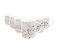 Nicola Spring 350ml Simply Home Stoneware Mugs - White Floral - 6X Large Reusable Cute Ceramic Coloured Coffee Latte Hot Drinks Tea Cups Set with Handle | Gifts for Men & Women
