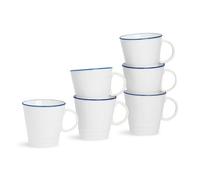 Nicola Spring 380Ml Farmhouse Mugs - Set Of 6 Porcelain Tea & Coffee Cup Rustic Cottage Drinkware With Rolled Rim & Comfort Handle