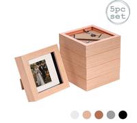 Nicola Spring 3D Box Photo Frames - 4 x 4" with 2 x 2" Mount - Black Mount - Pack of 5 in Light Brown Nicola Spring Light Brown