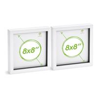 Nicola Spring 3D Box Photo Frames 8 x 8 Inch - White - Pack of 2 | Deep 3D Box Design, Three Display Depths, Square Shape, Foldaway Stand, Wall-Mountable Design, Freestanding Display