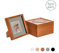 Nicola Spring 3D Box Photo Frames - 8 x 8" with 4 x 4" Mount - White Mount - Pack of 5 in Dark Brown Nicola Spring Dark Brown