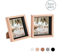 Nicola Spring 3D Box Photo Frames - 8 x 8" with 6 x 6" Mount - Grey Mount - Pack of 2 in Light Brown Nicola Spring Light Brown