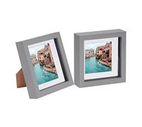 Nicola Spring - 3D Box Photo Frames with 4" x 4" Mounts - 6" x 6" - Grey/White - Pack of 2