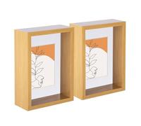 Nicola Spring 3D Deep Box Photo Frames - Standing Hanging Craft Shadow Picture Display - 5 x 7 with 4 x 6 Mount - Light Wood/White - Pack of 5