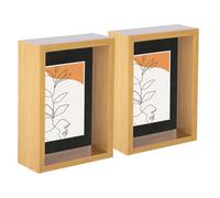 Nicola Spring 3D Deep Box Photo Frames - Standing Hanging Craft Shadow Picture Display - 5 x 7 with 4 x 6 Mount - Light Wood/Black - Pack of 2