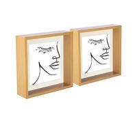 Nicola Spring 3D Deep Box Photo Frames - Standing Hanging Craft Shadow Picture Display - 8 x 8 with 6 x 6 Mount - Light Wood/Ivory - Pack of 2