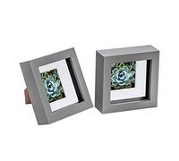 Nicola Spring 3D Shadow Box Photo Frame - 4x4 (10x10cm) - Pack of 2 - Grey 3D Photo Frame with 2x2 White Mount Picture Box Small Square Display Case for Crafts, Keepsakes