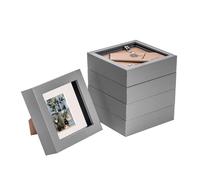 Nicola Spring 3D Shadow Box Photo Frame - 4x4 (10x10cm) - Pack of 5 - Grey 3D Photo Frame with 2x2 Ivory Mount Picture Box Small Square Display Case for Crafts, Keepsakes