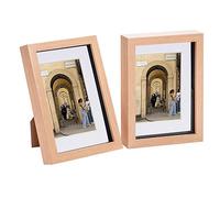 Nicola Spring 3D Shadow Box Photo Frame - A5 (6 x 8") - 3D Photo Frame Picture Frame Memory Box Display Case for Photos, Memorabilia, Artworks, Crafts, Decoration, 4 x 6" Mount Light Wood - Set of 2