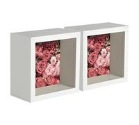 Nicola Spring 3D Shadow Box Photo Frames - 4 x 4 (10 x 10cm) - Pack of 2 - White 3D Photo Frame Picture Frame Deep Box Small Square Display Case for Crafts, Keepsakes, Wedding, Graduation