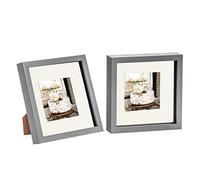 Nicola Spring 3D Shadow Box Photo Frames - 8x8 (20x20cm) - Ivory 4x4 Mount (10x10cm) - Pack of 2 - Grey 3D Photo Frame Box Picture Frame Box Square Display Case for Crafts, Keepsakes
