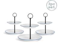 Nicola Spring 3X Farmhouse Cake Stands - White Porcelain Rustic Country Cottage Afternoon Tea Stand With Rolled Rims & Hoop Handle