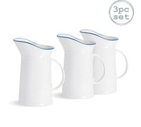 Nicola Spring 3X Farmhouse Water Jugs - 1L - White Porcelain Rustic Cottage Pitcher Rolled Rims Comfort Handle & Tapered Spout