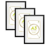 Nicola Spring 3X Photo Frames With White A4 Mount - A3 (12" X 17") Black Portrait Hanging Wall Mounted Picture Display Frame