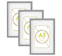 Nicola Spring 3X Photo Frames With White A4 Mount - A3 (12" X 17") Grey Portrait Hanging Wall Mounted Picture Display Frame