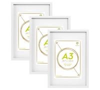 Nicola Spring 3X Photo Frames With White A4 Mount - A3 (12" X 17") White Portrait Hanging Wall Mounted Picture Display Frame