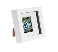 Nicola Spring 4 x 4 3D Shadow Box Photo Frame - Craft Display Picture Frame with 2 x 2 Mount - Glass Aperture - White/White