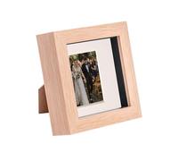 Nicola Spring 4 x 4 3D Shadow Box Photo Frame - Craft Display Picture Frame with 2 x 2 Mount - Glass Aperture - Light Wood/Ivory
