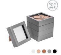 Nicola Spring 4 X 4" Photo Frames - Grey - 3D Photo Frame Picture Frame Box Portrait Display Case (12.5 X 12.5Cm) Set Of 5