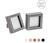 Nicola Spring 4 X 4" Photo Frames - Grey - 3D Photo Frame Picture Frame Box Portrait Display Case (12.5 X 12.5Cm) Set Of 2