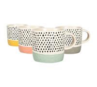 Nicola Spring 4X Ceramic Dipped Dots Coffee Mugs - 475Ml - 4 Colours Dipped Dash Stoneware Coffee Cups Dishwasher & Microwave Safe