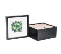Nicola Spring 5 Piece 10 x 10 3D Shadow Box Photo Frame Set - Craft Display Picture Frame with 6 x 6 Mount - Glass Aperture - Black