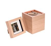 Nicola Spring 5 Piece 4 x 4 3D Shadow Box Photo Frame Set - Craft Display Picture Frame with 2 x 2 Mount - Glass Aperture - Light Wood/Ivory