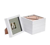 Nicola Spring 5 Piece 6 x 6 3D Shadow Box Photo Frame Set - Craft Display Picture Frame with 2 x 2 Mount - Glass Aperture - White/Grey