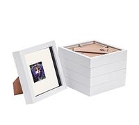 Nicola Spring 5 Piece 6 x 6 3D Shadow Box Photo Frame Set - Craft Display Picture Frame with 2 x 2 Mount - Glass Aperture - White/Ivory