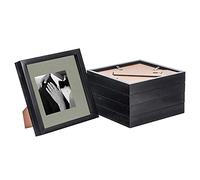 Nicola Spring 5 Piece 8 x 8 3D Shadow Box Photo Frame Set - Craft Display Picture Frame with 4 x 4 Mount - Glass Aperture - Black/Grey