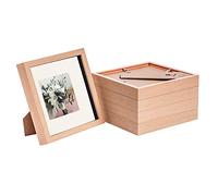 Nicola Spring 5 Piece 8 x 8 3D Shadow Box Photo Frame Set - Craft Display Picture Frame with 4 x 4 Mount - Glass Aperture - Light Wood/Ivory