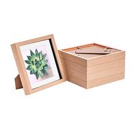 Nicola Spring 5 Piece 8 x 8 3D Shadow Box Photo Frame Set - Craft Display Picture Frame with 6 x 6 Mount - Glass Aperture - Light Wood