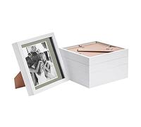 Nicola Spring 5 Piece 8 x 8 3D Shadow Box Photo Frame Set - Craft Display Picture Frame with 6 x 6 Mount - Glass Aperture - White/Grey