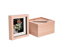 Nicola Spring 5x Light Brown 6 x 6 inch 3D Box Wooden Photo Frames with Ivory 4 x 4 inch Mount - Standing Hanging Craft Shadow Memory Picture Display Case for Flowers Crafts Art Medal