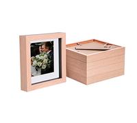 Nicola Spring 5x Light Brown 6 x 6 inch 3D Box Wooden Photo Frames with White 4 x 4 inch Mount - Standing Hanging Craft Shadow Memory Picture Display Case for Flowers Crafts Art Medal