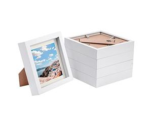 Nicola Spring 5x White 6" x 6" 3D Box Photo Frames with Ivory 4" x 4" Mount - Standing Hanging Craft Shadow Picture Display