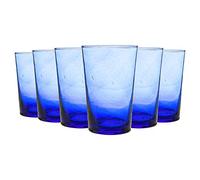 Nicola Spring 6pc Meknes Highball Glasses - 325ml - Blue Glass - Hand-Blown Moroccan Tumbler Glasses for Juices, Cocktails, Water, Home, Kitchen, Bar, Restaurant, Dining Table, Gift Set