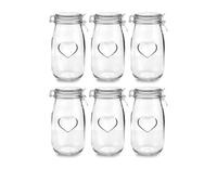 Nicola Spring 6X Glass Storage Jars - 1.5 Litre Airtight Clip Lid Kitchen Vintage Round Preserving Container Heart Shaped Design
