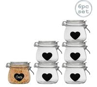 Nicola Spring 6X Glass Storage Jars & Heart Labels Set - 500Ml Airtight Clip Lid Kitchen Preserving Container Heart Shaped Design