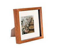 Nicola Spring 8 x 8 3D Shadow Box Photo Frame - Craft Display Picture Frame with 4 x 4 Mount - Glass Aperture - Dark Wood/Ivory