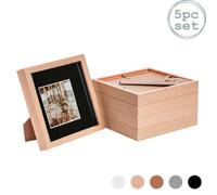 Nicola Spring 8 X 8" Photo Frames - Light Wood/black Mount - 3D Picture Frame Box Portrait Display Case (22.5 X 22.5Cm) Set Of 5