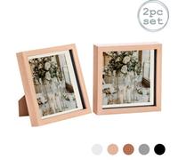 Nicola Spring 8 X 8" Photo Frames - Light Wood/ivory Mount - 3D Picture Frame Box Portrait Display Case (22.5 X 22.5Cm) Set Of 2