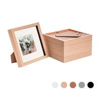 Nicola Spring 8 X 8" Photo Frames - Light Wood/ivory Mount - 3D Picture Frame Box Portrait Display Case (22.5 X 22.5Cm) Set Of 5