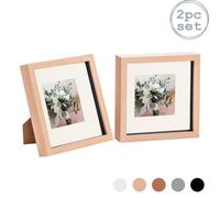 Nicola Spring 8 X 8" Photo Frames - Light Wood/ivory Mount - 3D Picture Frame Box Portrait Display Case (22.5 X 22.5Cm) Set Of 2